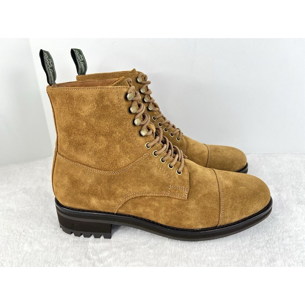 Polo Ralph Lauren Bryson Cap Toe Boots Suede Snuff Tan Brown Mens Size 10 New